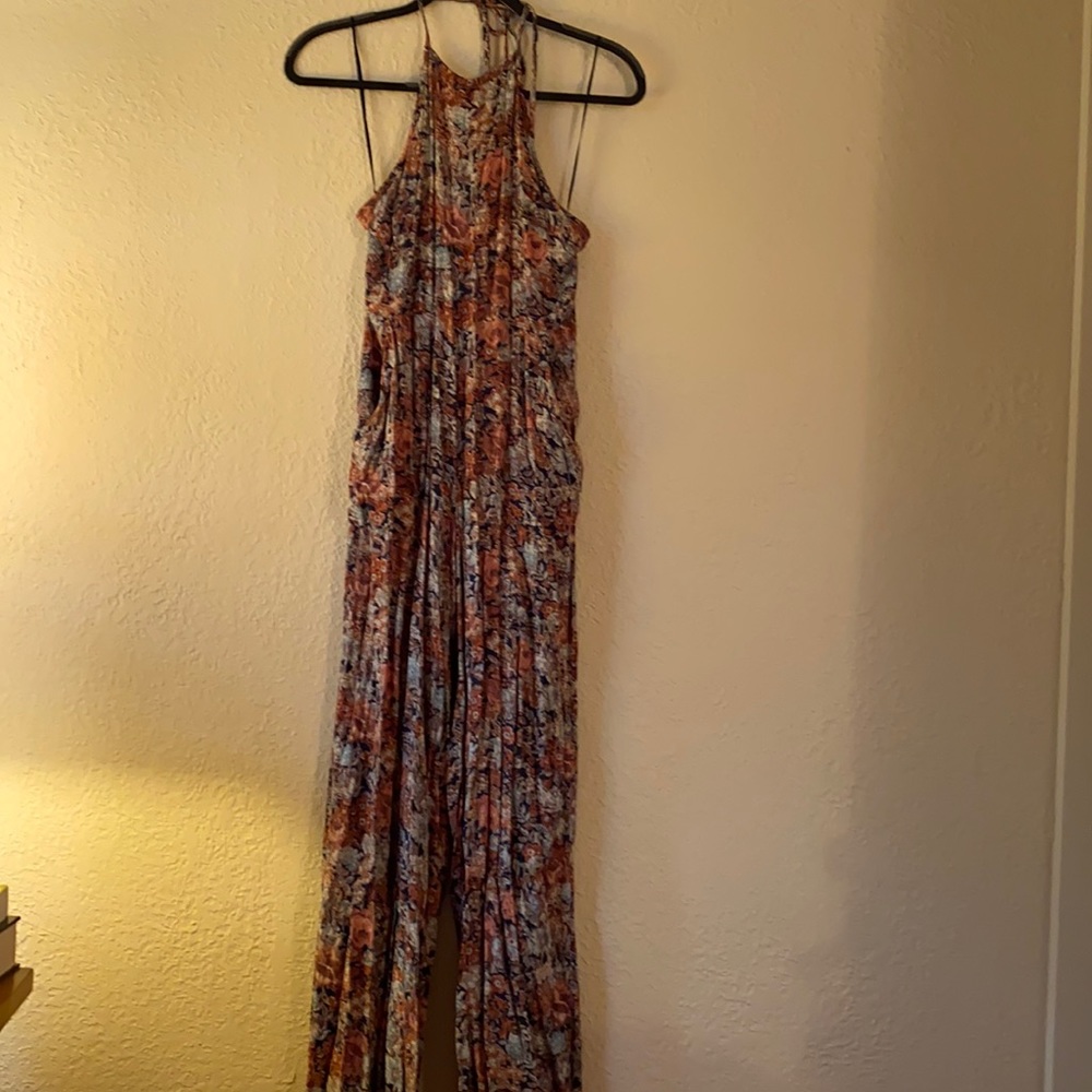 Brown and blue floral jumpsuit